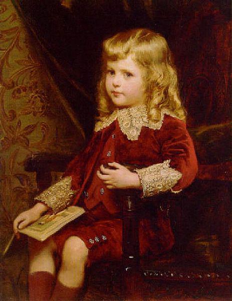 Alfred Edward Emslie Portrait of a young boy in a red velvet suit oil painting image